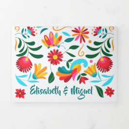 バイリンガル結婚式招待状- Flora All in One 三つ折り招待状