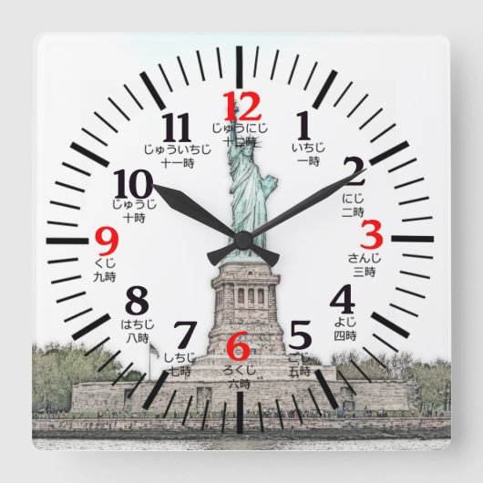 バイリンガル英語日本の/自由の女神 スクエア壁時計 (正面)