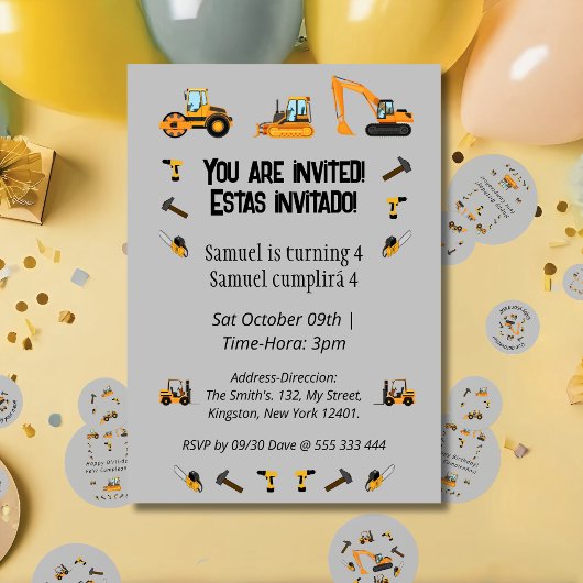 バイリンガル誕生日パーティー建築テーマ 招待状