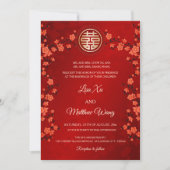 バイリンガル赤さくらんぼ花 | 中国の結婚 招待状 (正面)