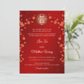 バイリンガル赤さくらんぼ花 | 中国の結婚 招待状 (スタンド正面)