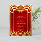 バイリンガル金ゴールドフレーム中国のレッド結婚ズ 箔招待状 (立ち正面)