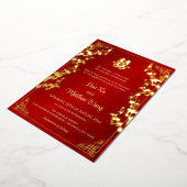 バイリンガル金ゴールドフレーム中国のレッド結婚ズ 箔招待状 (回転した状態)