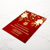 バイリンガル金ゴールド中国のバラ結婚s 箔招待状 (回転した状態)