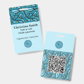 バイリンガル青ターコイズ葉パターン バッジ (表裏)