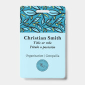 バイリンガル青ターコイズ葉パターン バッジ (表面)