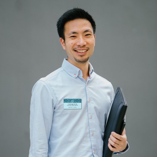 バイリンガル青ターコイズ葉パターン 名札