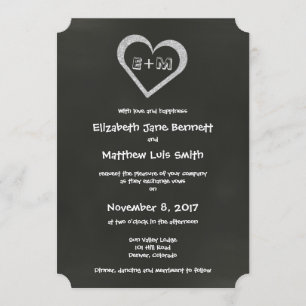 バイリンガル·チャルクボード·ハート結婚式招待状 招待状