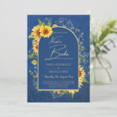 バイリンガル ラスティック ブルー イエロー ヒマワリ ウェディング 招待状 (スタンド正面)