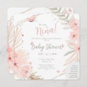 バイリンガル（両面）赤ちゃんシャワーガールピンク 招待状 (正面/裏面)