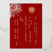 バイリンガル 水彩のバラ 中国 結婚式 箔招待状 (裏面)