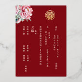 バイリンガル 水彩の芍薬 中国風の結婚式 箔招待状 (裏面)