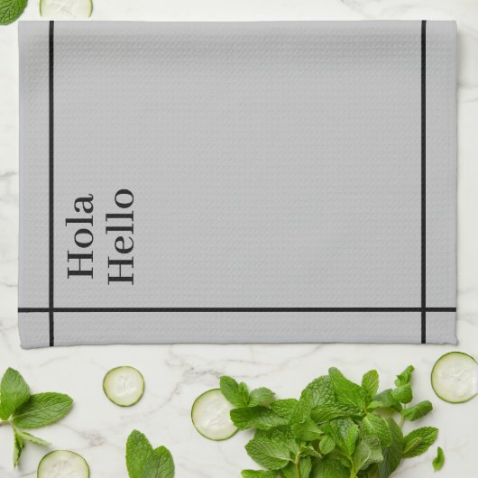 バイリンガルBlack&gray Hola-Hello, スペインの-English キッチンタオル (折り畳み)
