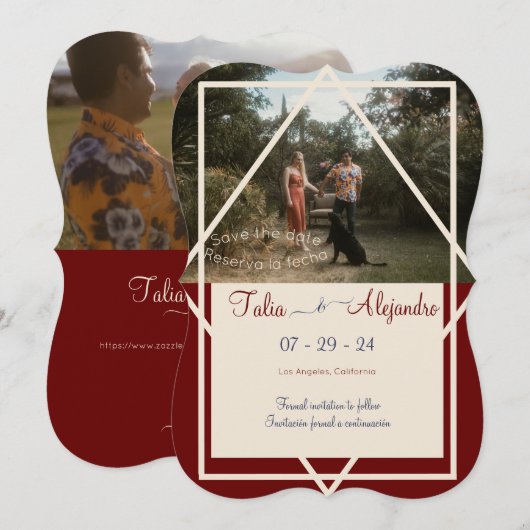 バイリンガルBurgundy Wedding Save the Date (正面/裏面)