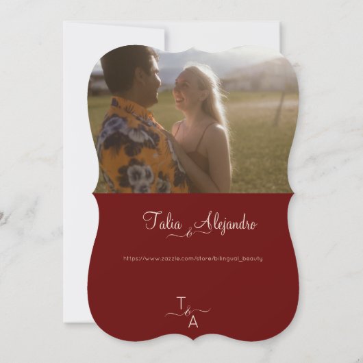 バイリンガルBurgundy Wedding Save the Date (裏面)