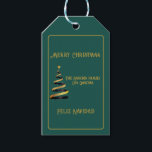 バイリンガルFeliz Navidad Christmas Green Golden ギフトタグ<br><div class="desc">バイリンガルのグリーンとゴールデンギフトのラベル: "Merry Christmas"と"Feliz Navidad"カスタマイズ可能で、家族の名前。このクリスマスにあなたの愛する人に与えあなたのプレゼントを入れる美しいラベル。</div>