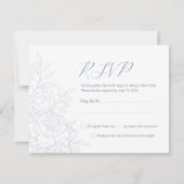 バイリンガルPeony Dusty Blue RSVPカード (正面)