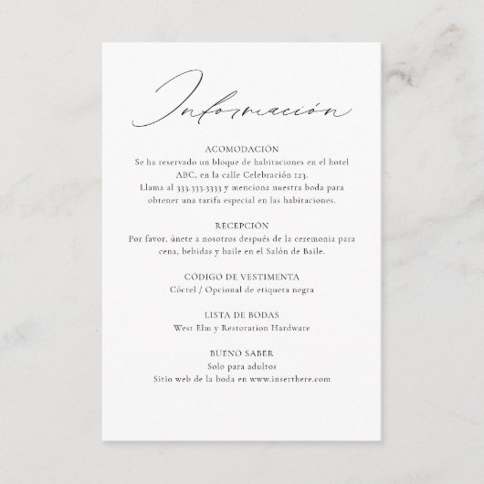 バイリンスペインのガル英語ダブル結婚サイド エンクロージャーカード (正面)