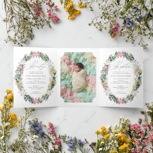 バイリンスペインのガル英語バプテスマ 三つ折り招待状