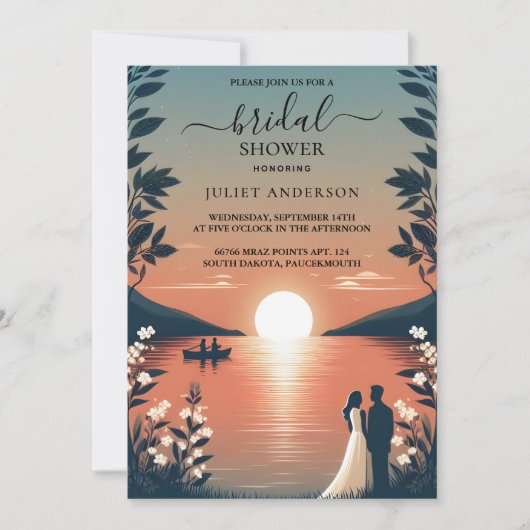 バイレイクサイドマウンテンおもしろい自然レイクブライダルシャワー 招待状 (正面)