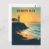 バイロンベイオーストラリアレトロトラベルライトハウス ポストカード (正面/裏面)