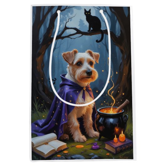 バイワーテリアドッグお洒落ハロウィン絵を描ズ ミディアムペーパーバッグ (正面)