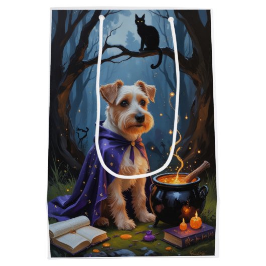 バイワーテリアドッグお洒落ハロウィン絵を描ズ ミディアムペーパーバッグ (裏面)