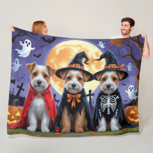 バイワーテリアドッグスパンプキンハロウィンおもしろい フリースブランケット