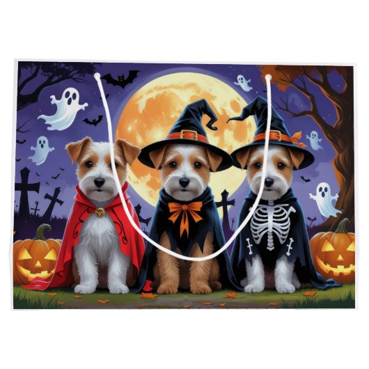 バイワーテリアドッグスパンプキンハロウィンおもしろい ラージペーパーバッグ (裏面)