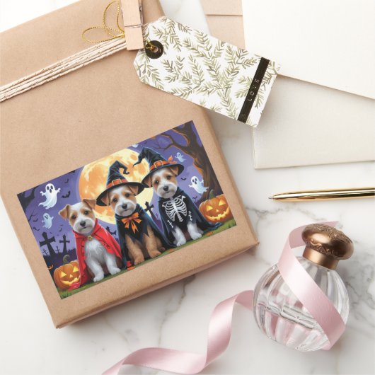 バイワーテリアドッグスパンプキンハロウィンおもしろい 長方形シール (ギフト)