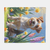 バイワーテリアドッグ春の花絵を描ズ フリースブランケット (正面(横))