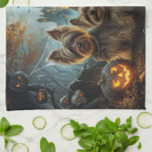 バイワーテリアハロウィーンナイトドギー喜び キッチンタオル (折り畳み)