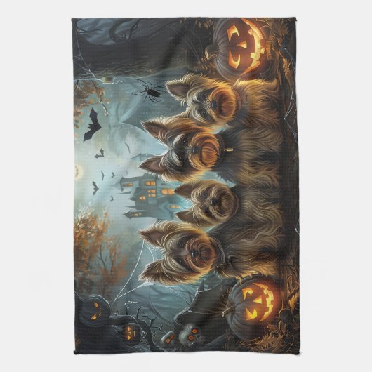 バイワーテリアハロウィーンナイトドギー喜び キッチンタオル (縦)