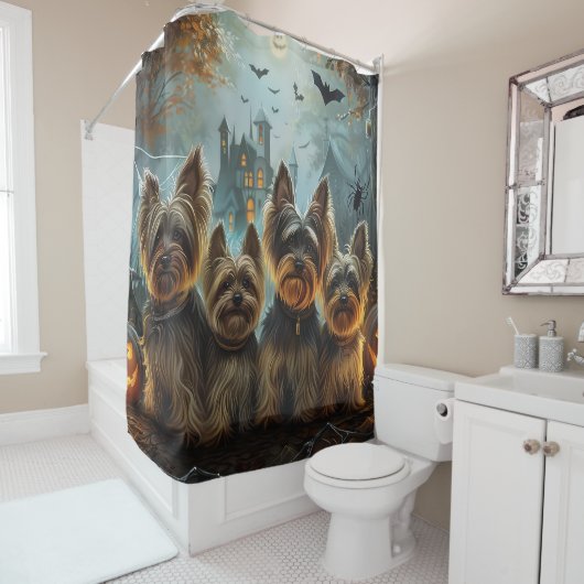 バイワーテリアハロウィーンナイトドギー喜び シャワーカーテン (インサイチュ)