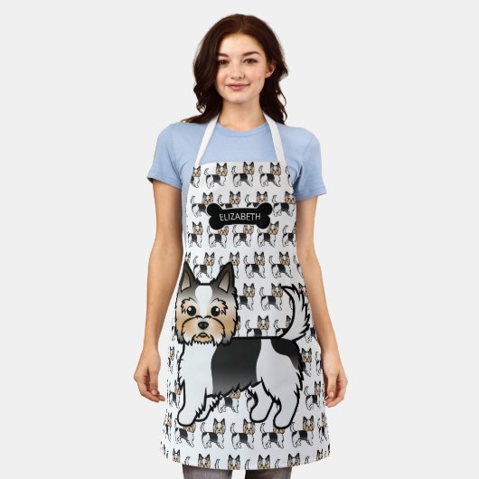 バイワーテリアヨークシャーテリアかわいい漫画の犬と名前 エプロン (着用した状態)