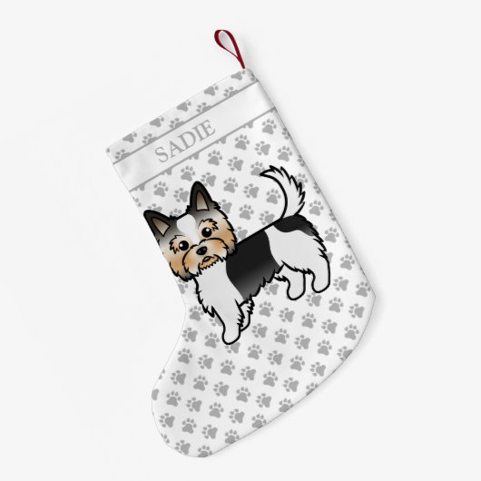 バイワーテリアヨークシャーテリアかわいい漫画の犬と名前 スモールクリスマスストッキング (裏面 (吊り時))