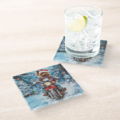 バイワーテリア犬オートバイクリスマスに乗る ガラスコースター (アングル)