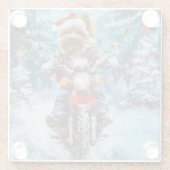 バイワーテリア犬オートバイクリスマスに乗る ガラスコースター (裏面)