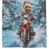 バイワーテリア犬オートバイクリスマスに乗る シャワーカーテン (正面)