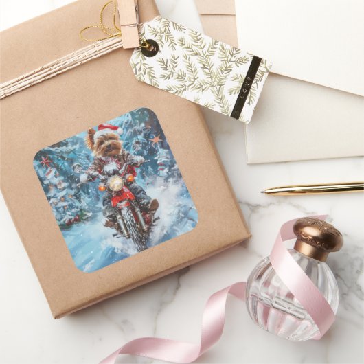 バイワーテリア犬オートバイクリスマスに乗る スクエアシール (ギフト)
