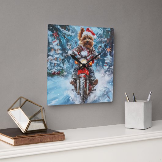 バイワーテリア犬オートバイクリスマスに乗る スクエア壁時計 (オフィス)
