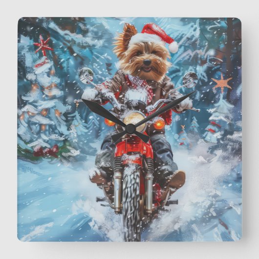 バイワーテリア犬オートバイクリスマスに乗る スクエア壁時計 (正面)