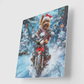 バイワーテリア犬オートバイクリスマスに乗る スクエア壁時計 (傾斜)