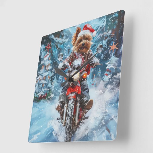 バイワーテリア犬オートバイクリスマスに乗る スクエア壁時計 (傾斜)