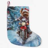 バイワーテリア犬オートバイクリスマスに乗る スモールクリスマスストッキング (正面)