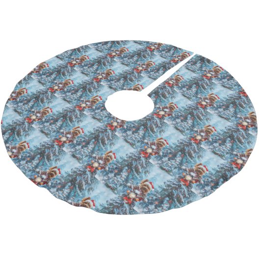 バイワーテリア犬オートバイクリスマスに乗る ブラッシュドポリエステルツリースカート (アングル)