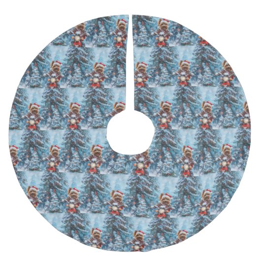 バイワーテリア犬オートバイクリスマスに乗る ブラッシュドポリエステルツリースカート (正面)