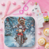 バイワーテリア犬オートバイクリスマスに乗る ペーパープレート (パーティー)