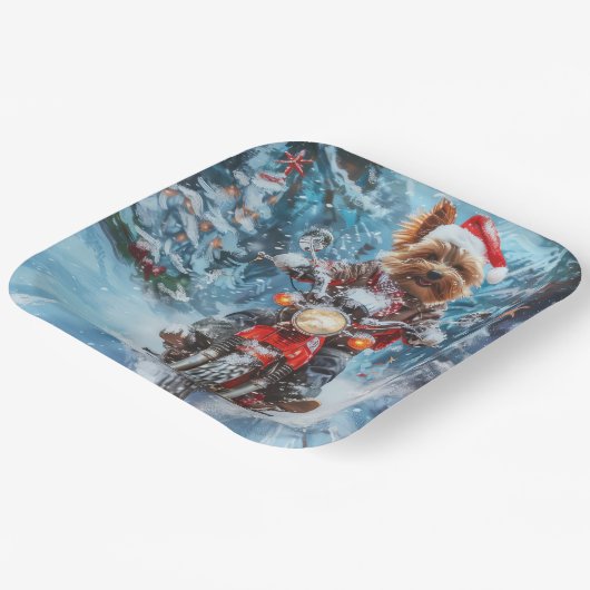 バイワーテリア犬オートバイクリスマスに乗る ペーパープレート (傾斜あり)