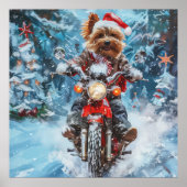 バイワーテリア犬オートバイクリスマスに乗る ポスター (正面)
